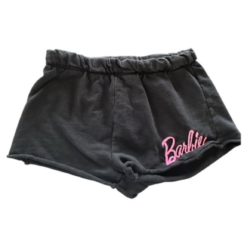Barbie black rolled hem pajama shorts with pink Barbie logo lounge